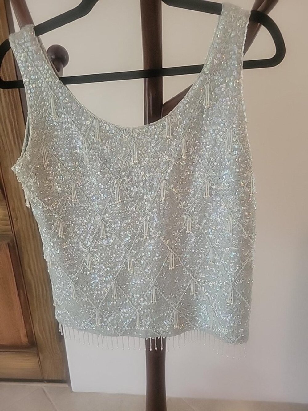 Vintage Imperial Hong Kong Hand Beaded Sequin Wool Top S